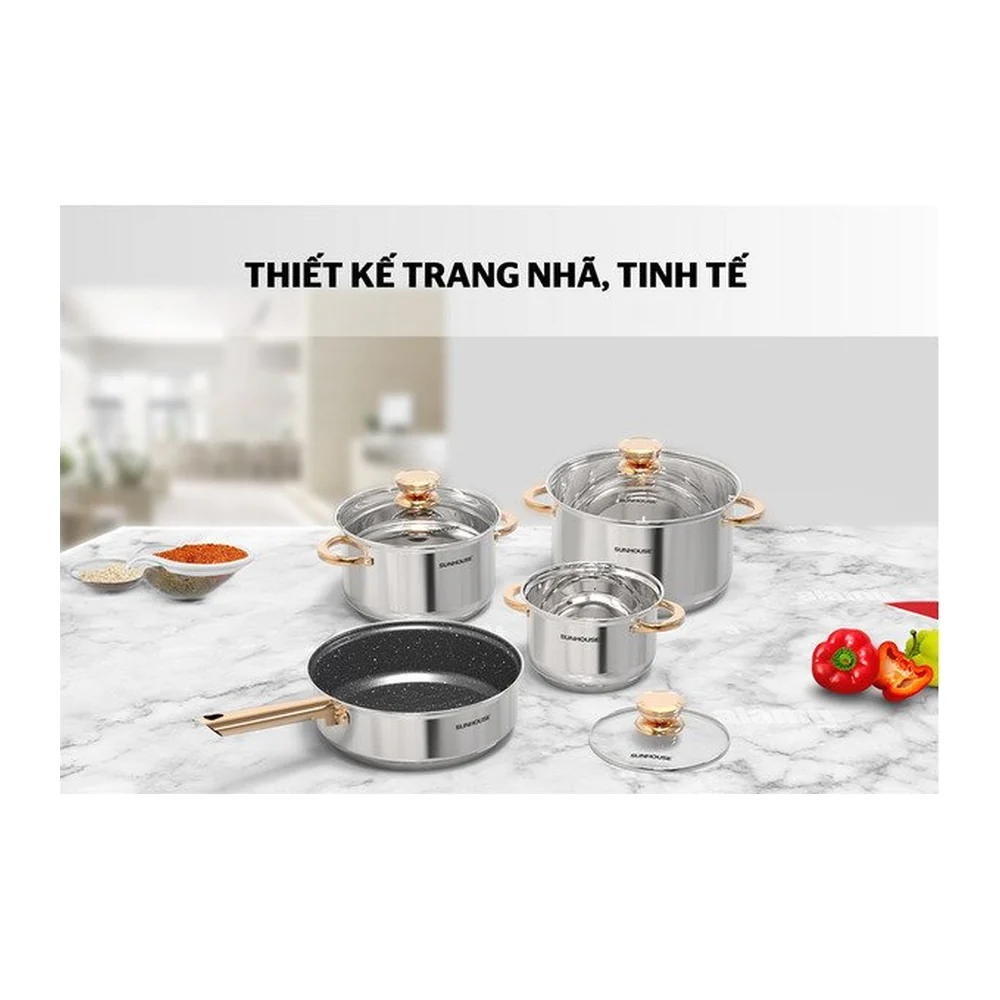 Bộ nồi chảo inox 5 đáy SUNHOUSE SHG789