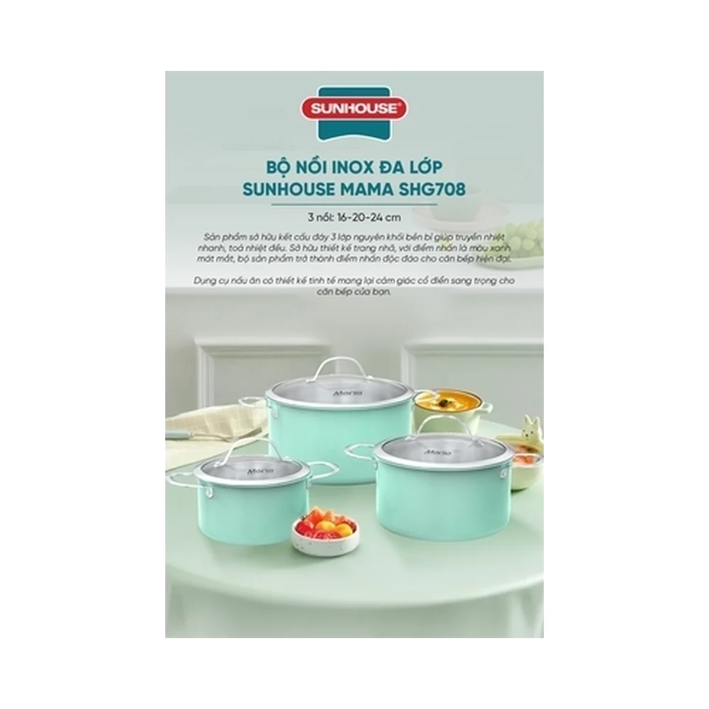 Bộ nồi inox đa lớp Mama SUNHOUSE SHG708