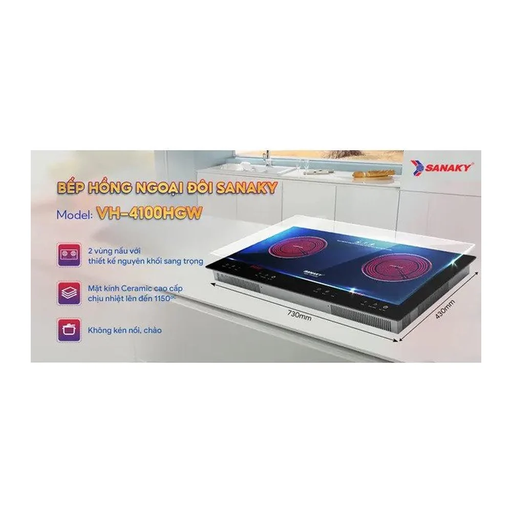 Bếp hồng ngoại đôi Sanaky VH-4100HGW