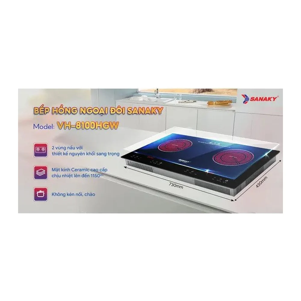 Bếp hồng ngoại đôi Sanaky VH-8100HGW