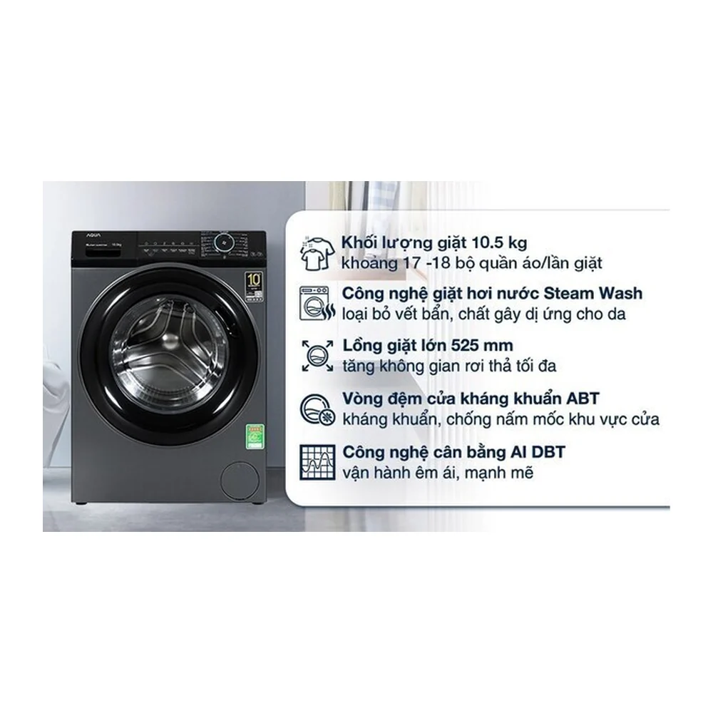 Máy giặt Aqua Inverter 10.5 kg AQD-A1052J BK