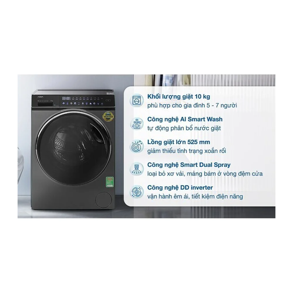 Máy giặt Aqua Inverter 10 kg AQD-DW1000J.BK
